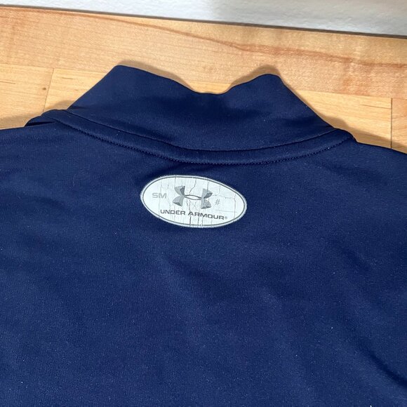 Men's Small Under Armour Coldgear Fitted Long Sleeve Shirt Navy Blue Mock Neck - Picture 4 of 4